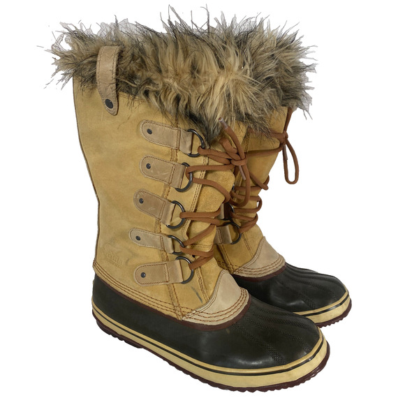 Sorel Joan of Arctic Boots Sz 11 Suede Faux Fur Lined Tan Fur-Lined Winter - Picture 1 of 10